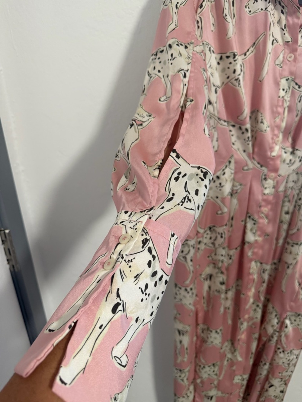 Zara Pink Dalmatian Dog Print Satin Shirt Dress Midi Long Sleeve XS - Picture 11 of 16